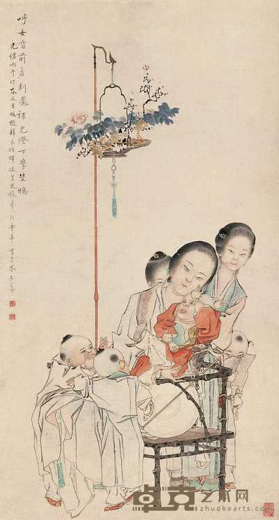 曹华 戏婴图 轴 97×52cm